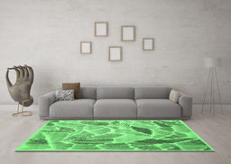 Machine Washable Abstract Emerald Green Contemporary Area Rugs in a Living Room,, wshcon1177emgrn