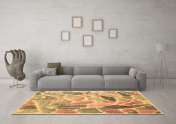 Machine Washable Abstract Brown Contemporary Rug in a Living Room,, wshcon1177brn