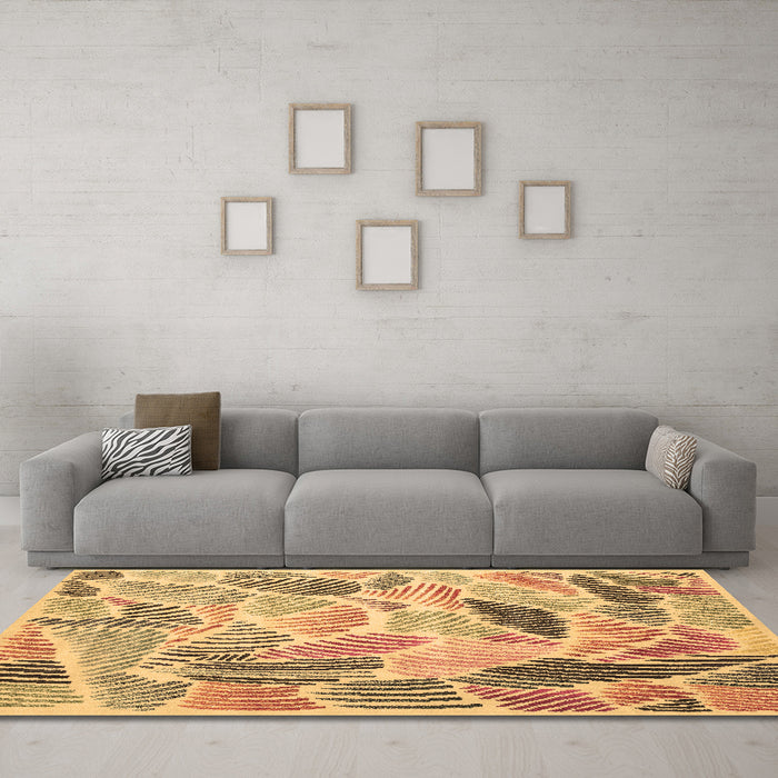 Machine Washable Abstract Brown Contemporary Rug in a Living Room,, wshcon1177brn