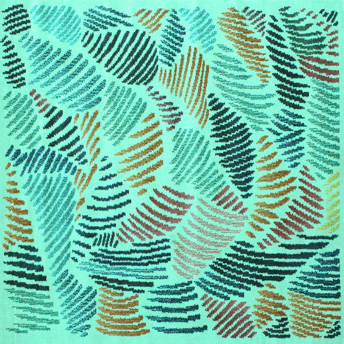 Square Machine Washable Abstract Turquoise Contemporary Area Rugs, wshcon1177turq