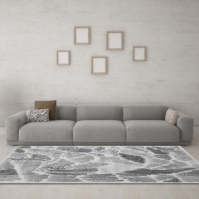 Machine Washable Abstract Gray Contemporary Rug in a Living Room,, wshcon1177gry