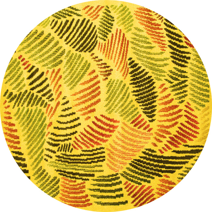 Round Machine Washable Abstract Yellow Contemporary Rug, wshcon1177yw