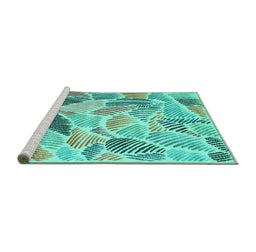 Sideview of Machine Washable Abstract Turquoise Contemporary Area Rugs, wshcon1177turq