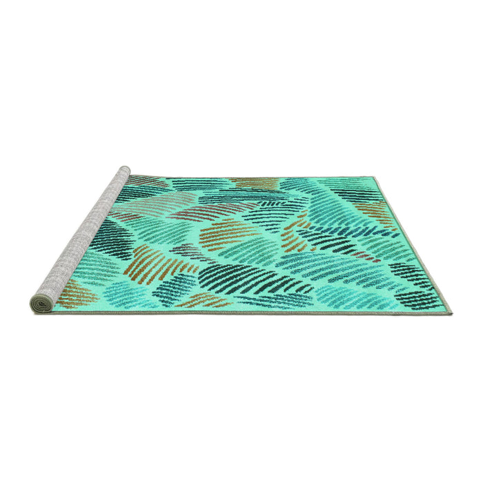 Sideview of Machine Washable Abstract Turquoise Contemporary Area Rugs, wshcon1177turq