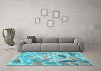 Machine Washable Abstract Light Blue Contemporary Rug, wshcon1177lblu