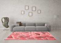 Machine Washable Abstract Red Contemporary Rug, wshcon1177red