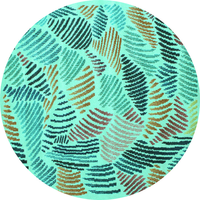 Round Machine Washable Abstract Turquoise Contemporary Area Rugs, wshcon1177turq