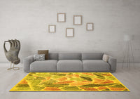 Machine Washable Abstract Yellow Contemporary Rug, wshcon1177yw