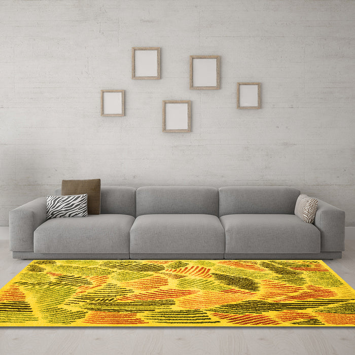 Machine Washable Abstract Yellow Contemporary Rug in a Living Room, wshcon1177yw
