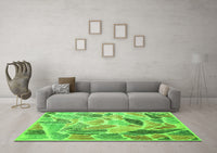 Machine Washable Abstract Green Contemporary Rug, wshcon1177grn