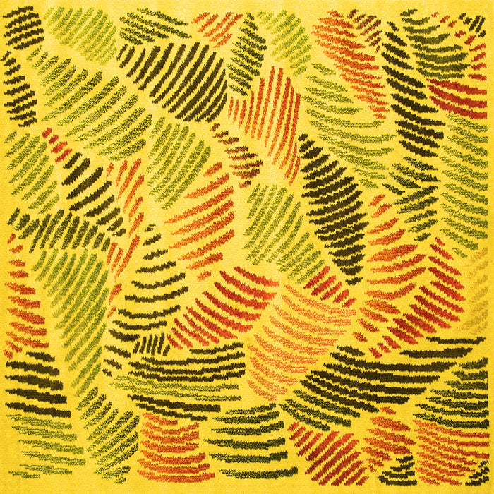 Square Machine Washable Abstract Yellow Contemporary Rug, wshcon1177yw