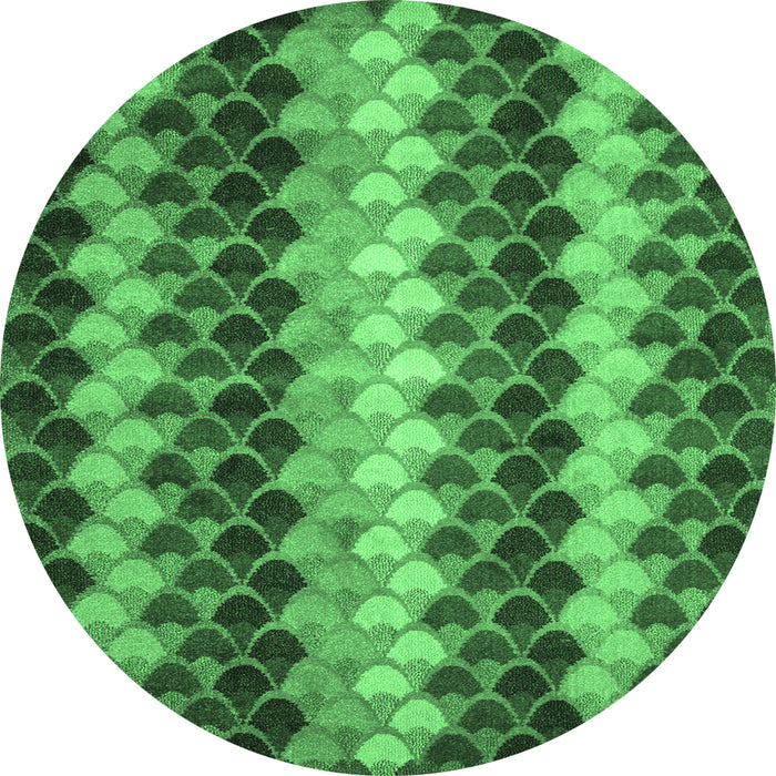 Round Machine Washable Abstract Emerald Green Contemporary Area Rugs, wshcon1178emgrn