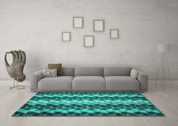 Machine Washable Abstract Turquoise Contemporary Area Rugs in a Living Room,, wshcon1178turq