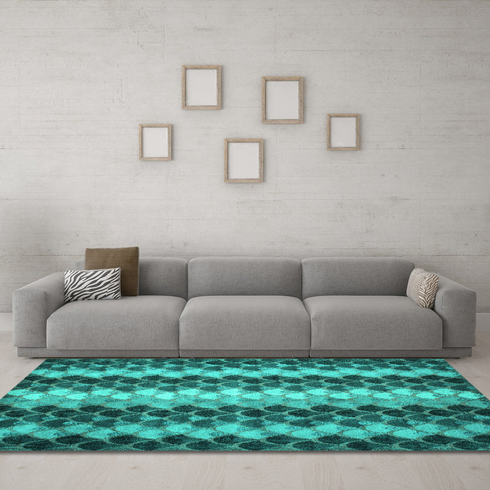 Machine Washable Abstract Turquoise Contemporary Area Rugs in a Living Room,, wshcon1178turq