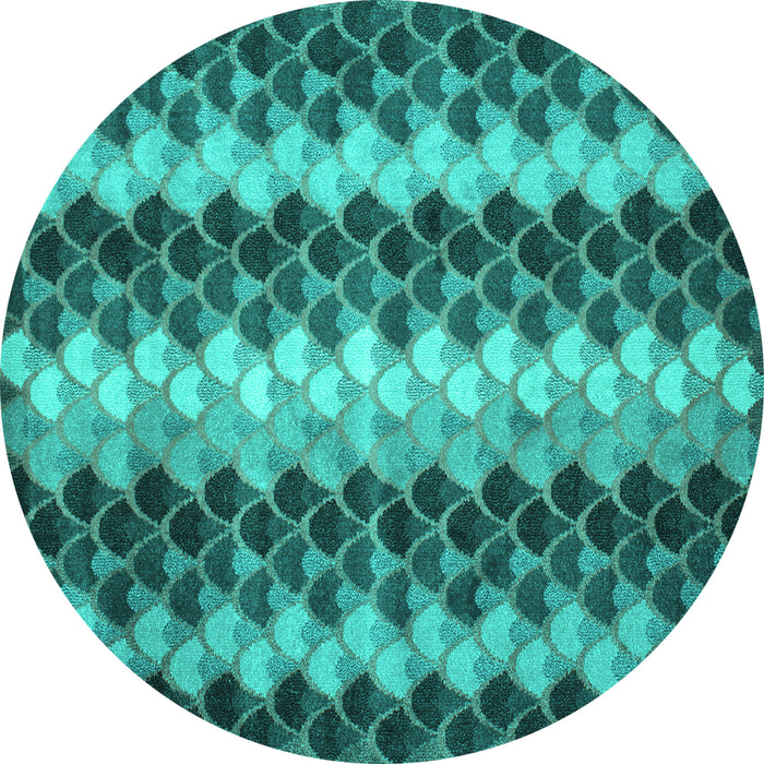 Round Machine Washable Abstract Turquoise Contemporary Area Rugs, wshcon1178turq