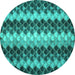 Round Machine Washable Abstract Turquoise Contemporary Area Rugs, wshcon1178turq