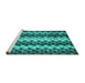 Sideview of Machine Washable Abstract Turquoise Contemporary Area Rugs, wshcon1178turq