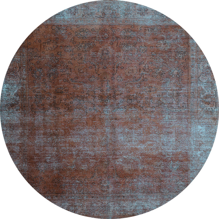 Round Machine Washable Persian Light Blue Bohemian Rug, wshcon1183lblu