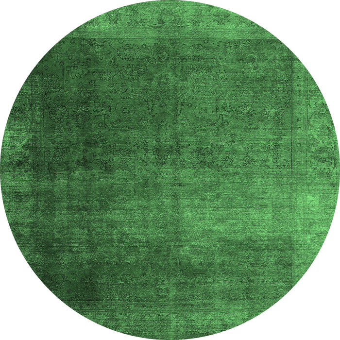 Round Machine Washable Persian Emerald Green Bohemian Area Rugs, wshcon1183emgrn