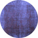 Round Machine Washable Persian Blue Bohemian Rug, wshcon1183blu