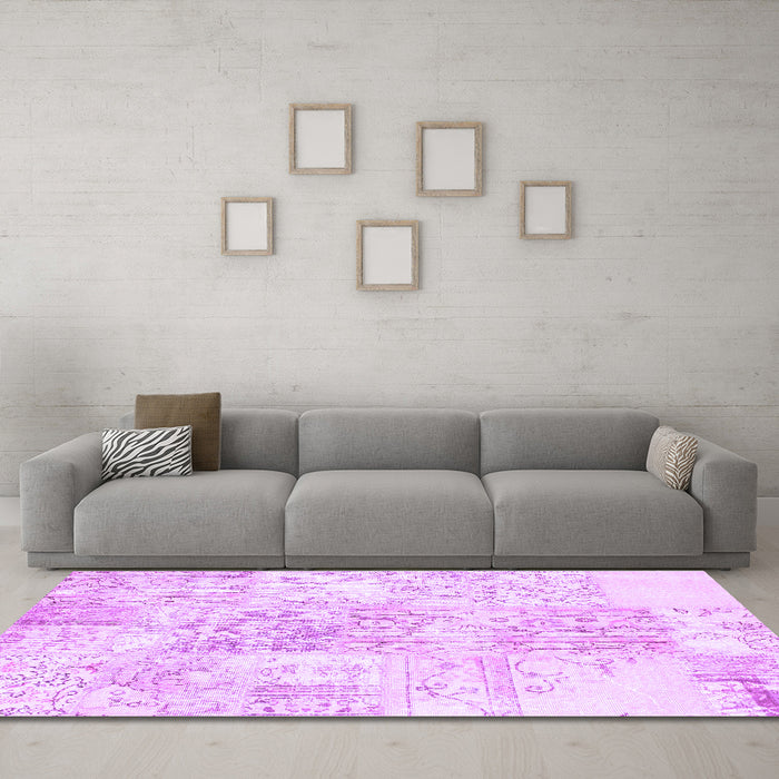 Machine Washable Abstract Purple Contemporary Area Rugs in a Living Room, wshcon1184pur