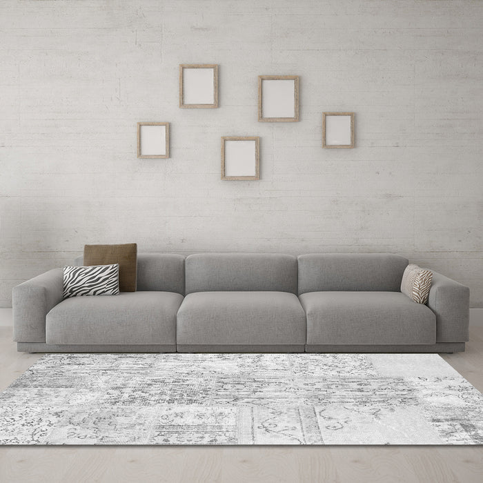 Machine Washable Abstract Gray Contemporary Rug in a Living Room,, wshcon1184gry