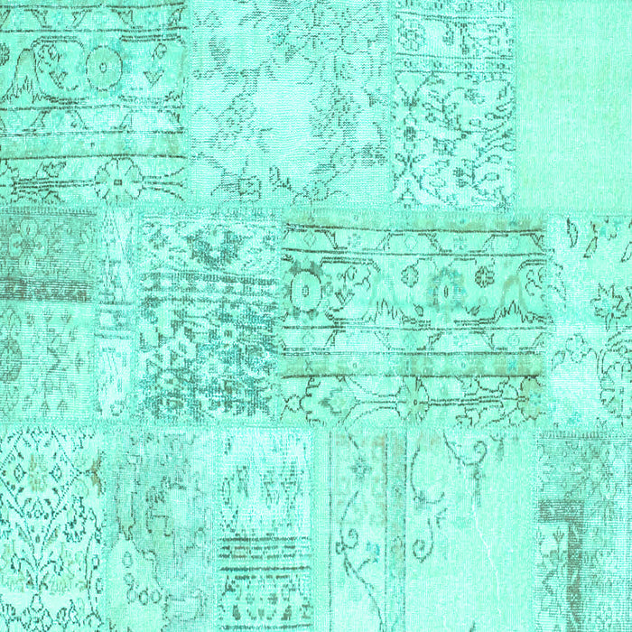 Square Machine Washable Abstract Turquoise Contemporary Area Rugs, wshcon1184turq