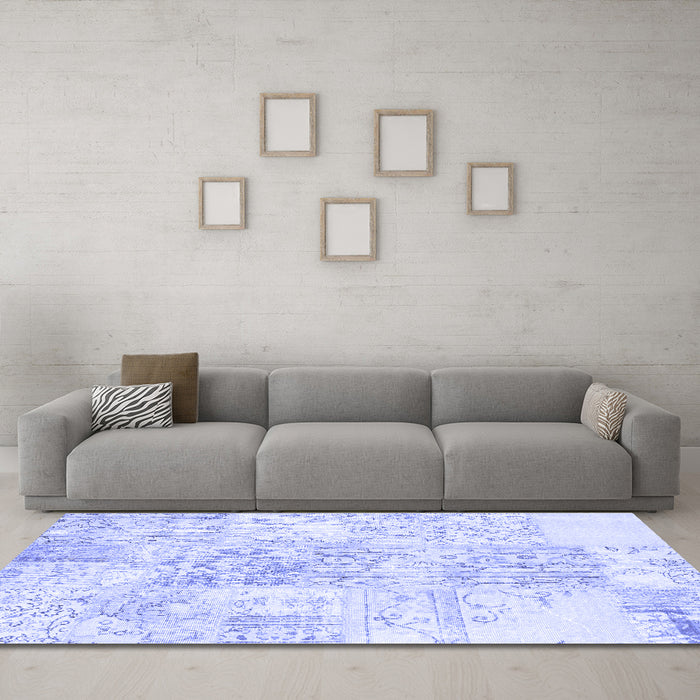 Machine Washable Abstract Blue Contemporary Rug in a Living Room, wshcon1184blu