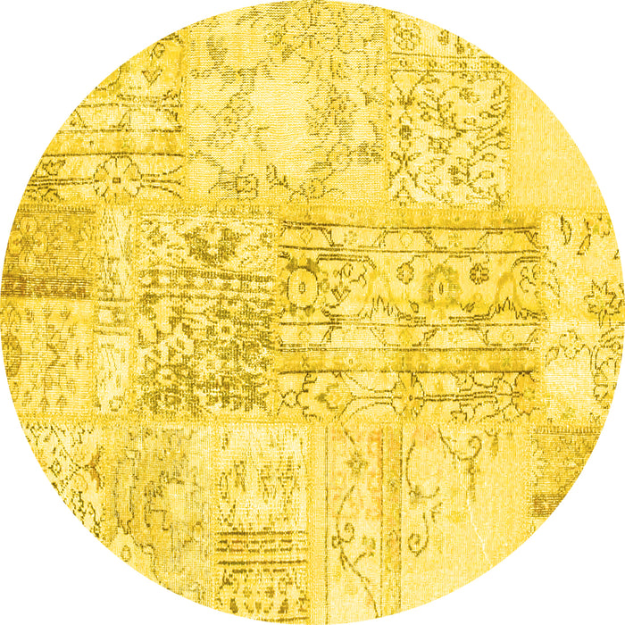 Round Machine Washable Abstract Yellow Contemporary Rug, wshcon1184yw