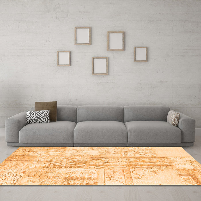 Machine Washable Abstract Orange Contemporary Area Rugs in a Living Room, wshcon1184org