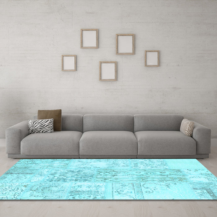 Machine Washable Abstract Light Blue Contemporary Rug in a Living Room, wshcon1184lblu