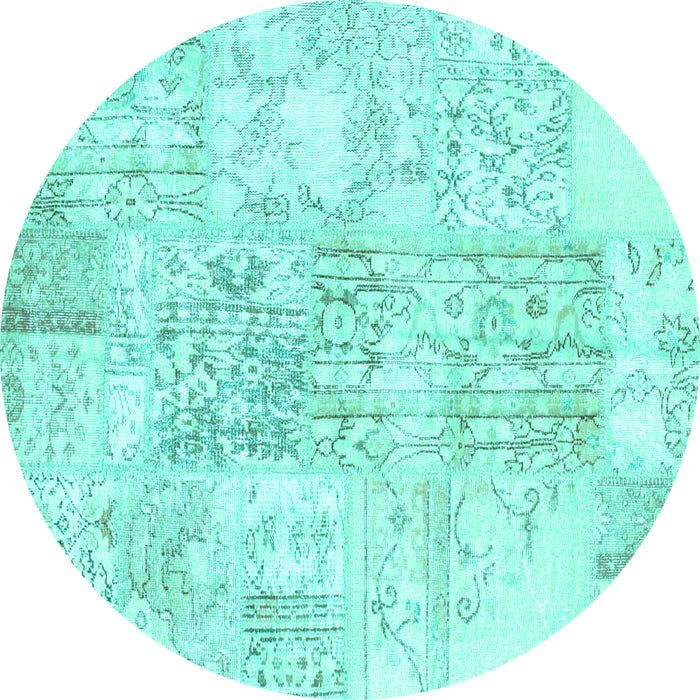 Round Abstract Turquoise Contemporary Rug, con1184turq