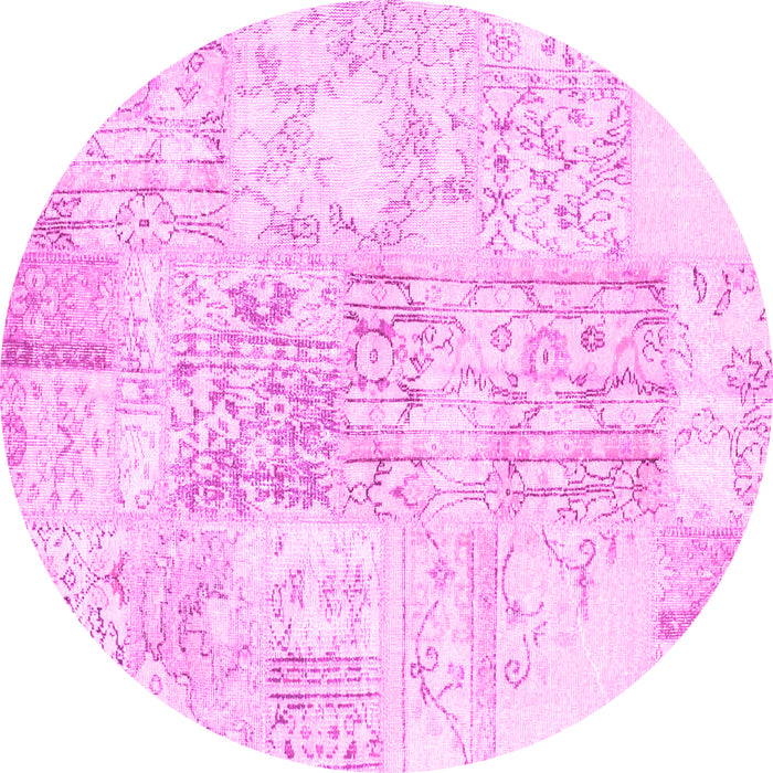 Round Abstract Pink Contemporary Rug, con1184pnk
