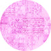 Round Abstract Pink Contemporary Rug, con1184pnk