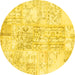 Round Abstract Yellow Contemporary Rug, con1184yw