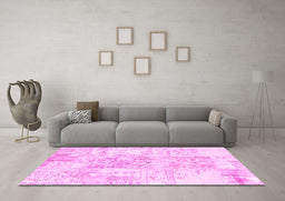 Machine Washable Abstract Pink Contemporary Rug in a Living Room, wshcon1184pnk