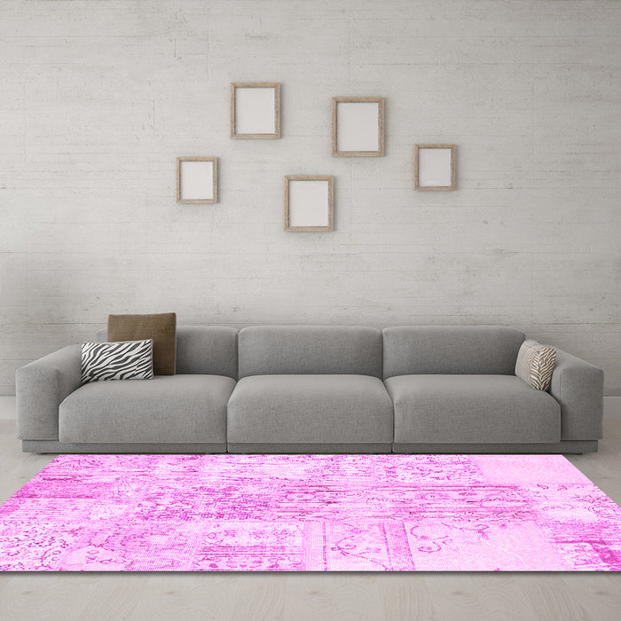 Machine Washable Abstract Pink Contemporary Rug in a Living Room, wshcon1184pnk
