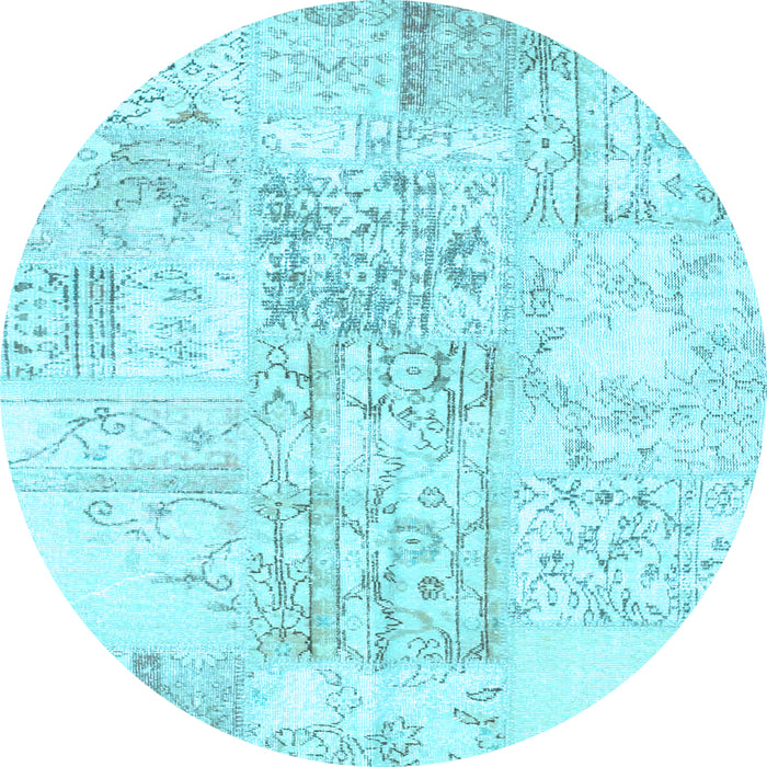 Round Abstract Light Blue Contemporary Rug, con1184lblu