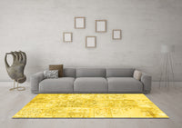 Machine Washable Abstract Yellow Contemporary Rug, wshcon1184yw