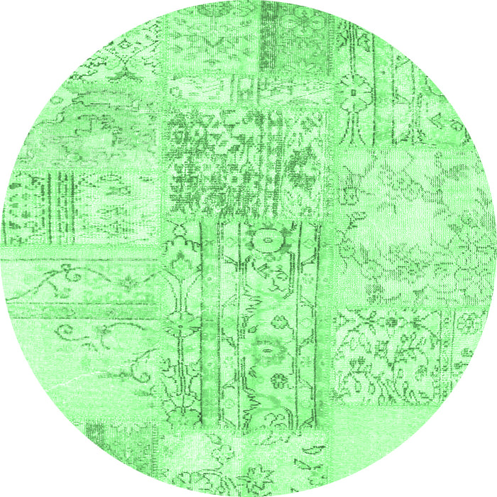 Round Machine Washable Abstract Emerald Green Contemporary Area Rugs, wshcon1184emgrn