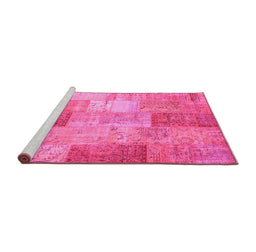 Sideview of Machine Washable Patchwork Pink Transitional Rug, wshcon1185pnk