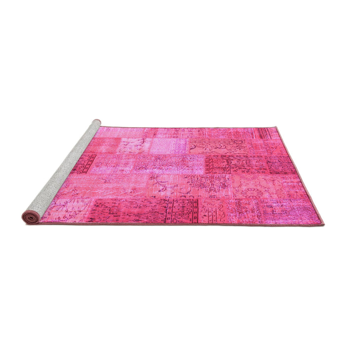 Sideview of Machine Washable Patchwork Pink Transitional Rug, wshcon1185pnk
