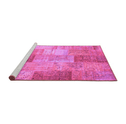 Sideview of Machine Washable Patchwork Purple Transitional Area Rugs, wshcon1185pur