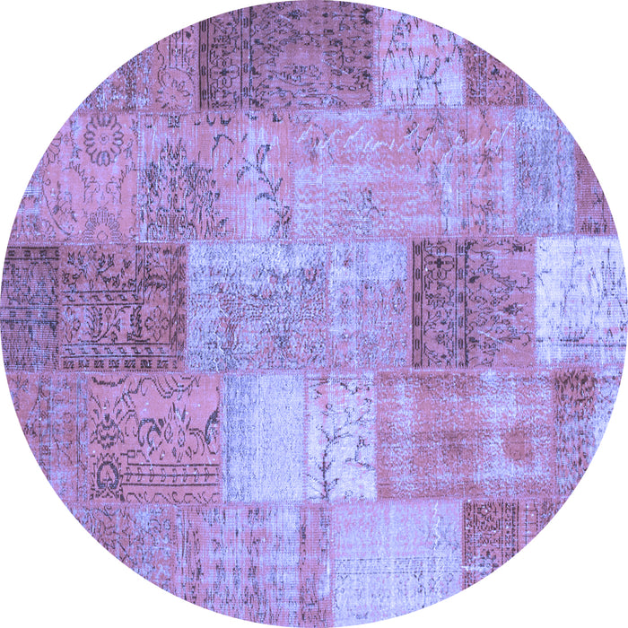 Round Machine Washable Patchwork Blue Transitional Rug, wshcon1185blu