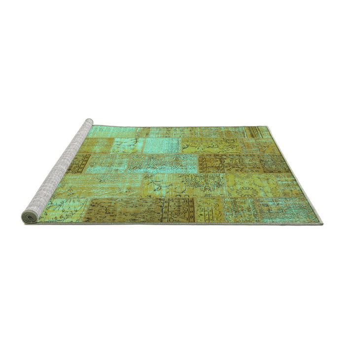 Sideview of Machine Washable Patchwork Turquoise Transitional Area Rugs, wshcon1185turq