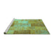 Sideview of Machine Washable Patchwork Turquoise Transitional Area Rugs, wshcon1185turq