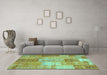 Machine Washable Patchwork Turquoise Transitional Area Rugs in a Living Room,, wshcon1185turq