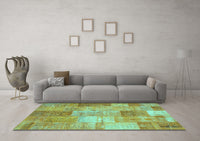 Machine Washable Patchwork Turquoise Transitional Rug, wshcon1185turq