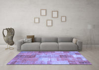 Machine Washable Patchwork Blue Transitional Rug, wshcon1185blu