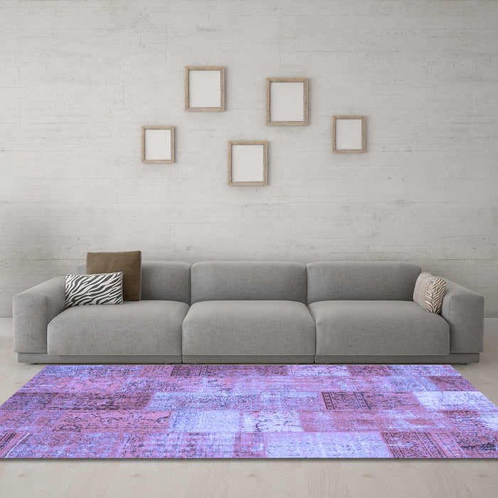 Machine Washable Patchwork Blue Transitional Rug in a Living Room, wshcon1185blu